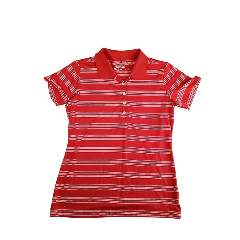Nike Golf Polo Womens Medium Red Stripe Tour Performance Dri-Fit Collar Athletic